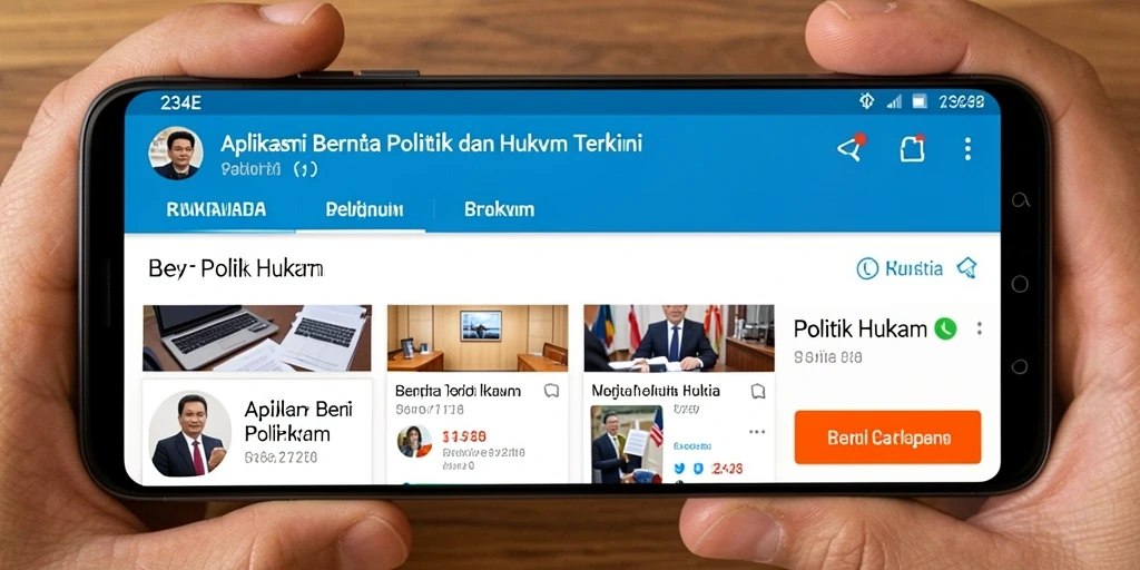 Tampilan utama aplikasi 234E menampilkan berita politik dan hukum terbaru.