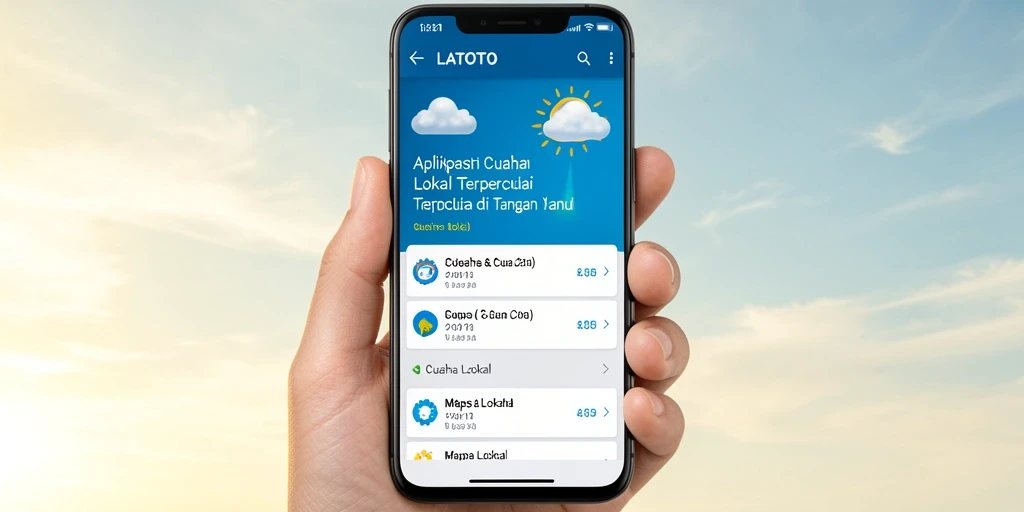 Antarmuka aplikasi LATOTO yang menampilkan cuaca lokal secara real-time.
