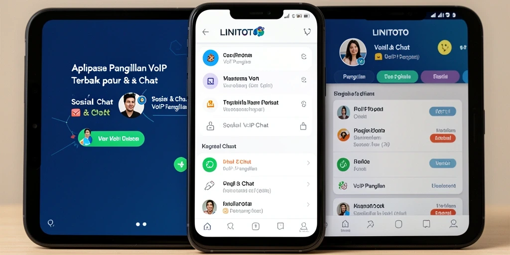 Antarmuka pengguna LINITOTO dengan berbagai fungsi panggilan VoIP.