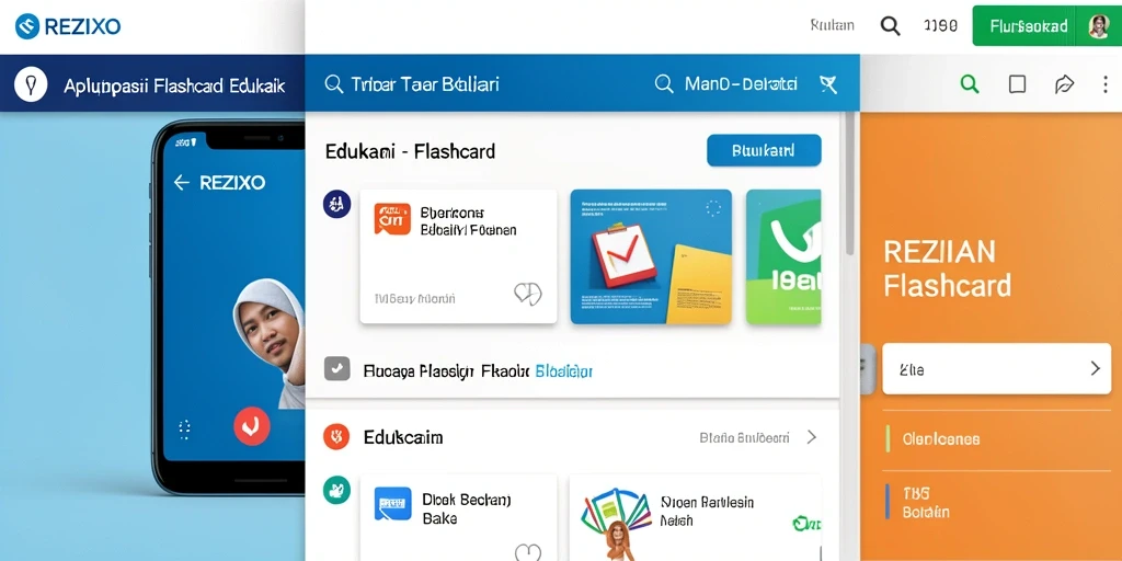 Antarmuka pengguna REZIXO yang menarik dan interaktif untuk flashcard.